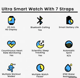 Ultra Smart Watch With 7 Straps